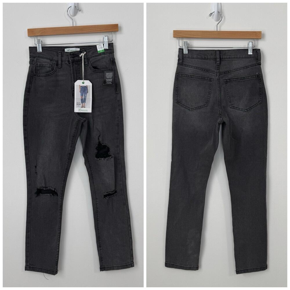 NWT RE Generation High-Rise MOM Mindful Jeans Size 1/25 Black Distressed